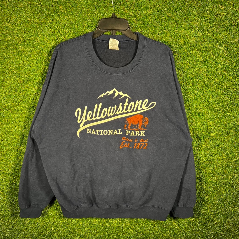 Gildan Yellowstone National Park Graphic Sweatshirt Mens XL Navy Blue‎ Bison